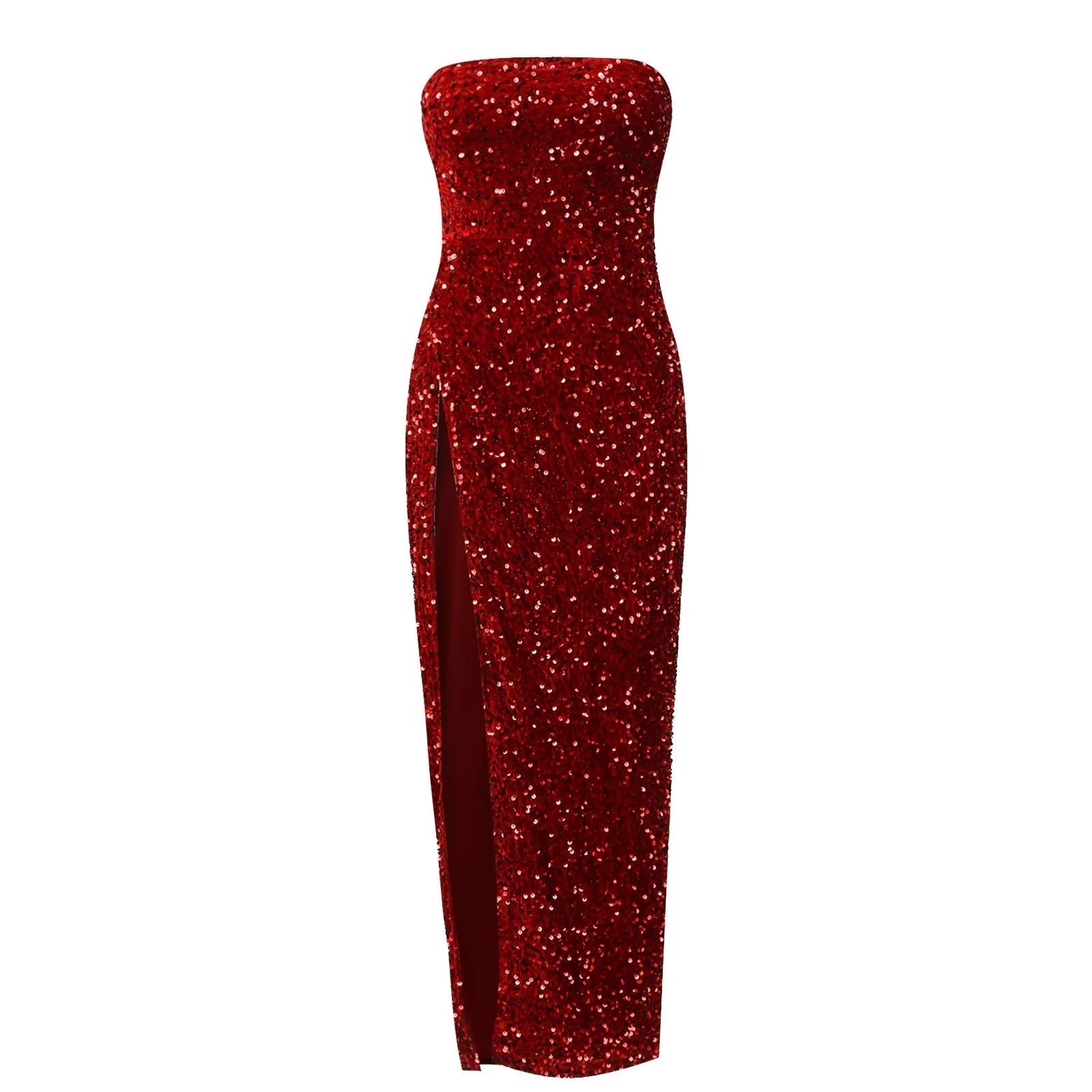 Sequin High Slit Christmas Party Dress - Fashionpara