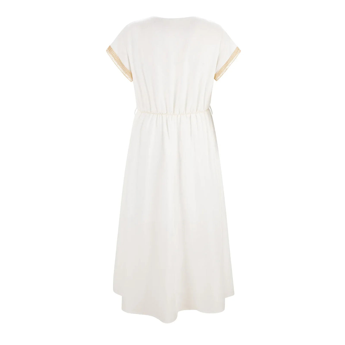 Summer V Neck Short Sleeve Office Lace-Up Loose Commuter Bat Sleeve V-Neck Solid Dress 5