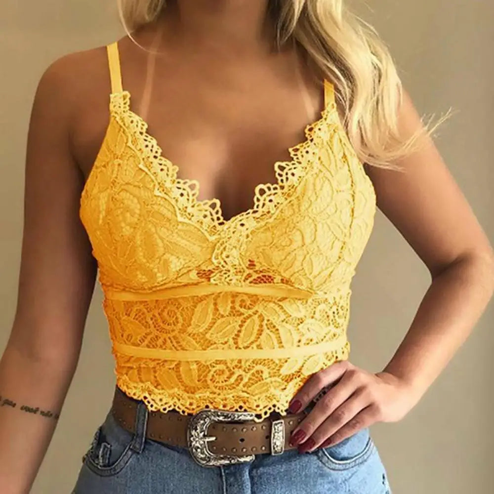 Candy Color Lace V-Neck Camisole Plus Size Bralette Vest - Fashionpara