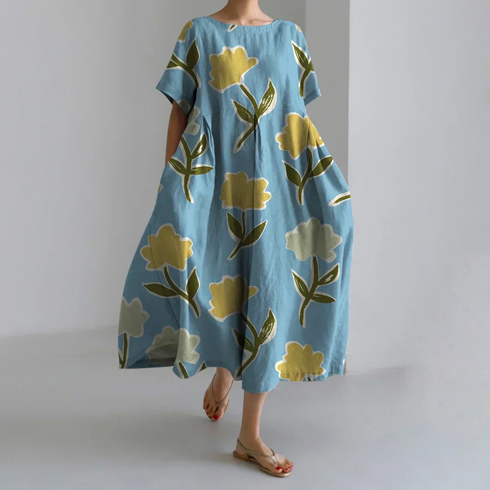 Floral Printed Short Sleeve Dinner Floral Dress 5