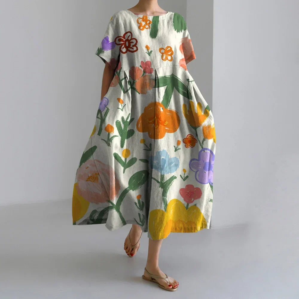 Floral Printed Short Sleeve Dinner Floral Dress