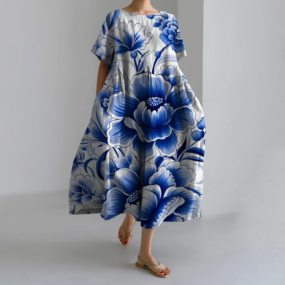 Floral Printed Short Sleeve Dinner Floral Dress 6