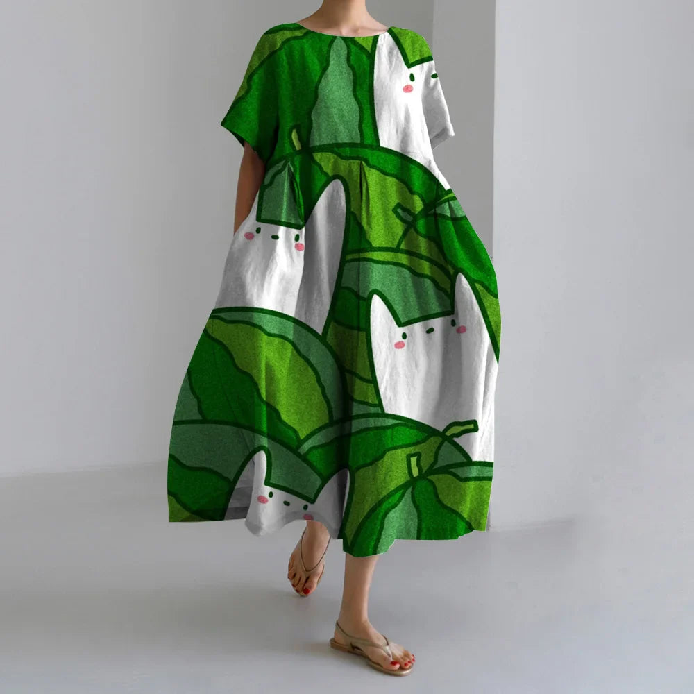 Fashion Floral Printed Short Sleeve Dinner Floral Dress