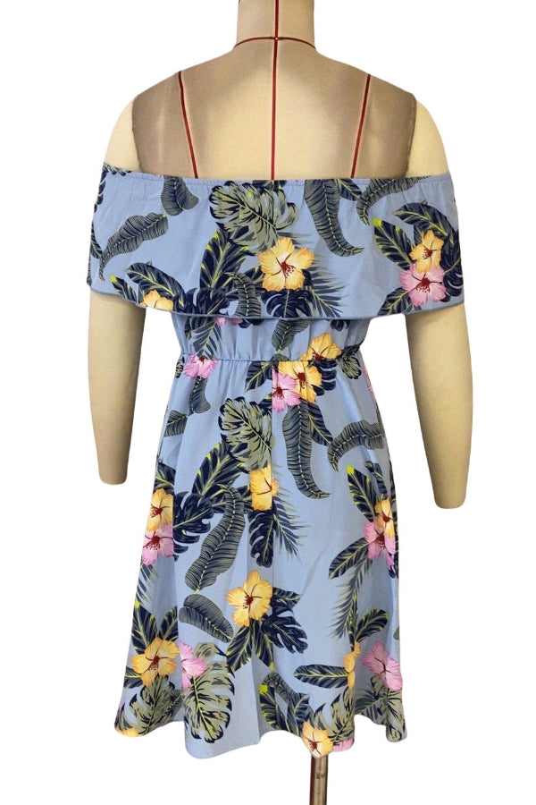Summer Mini Printed Off-shoulder A-Line Ruffle Dress