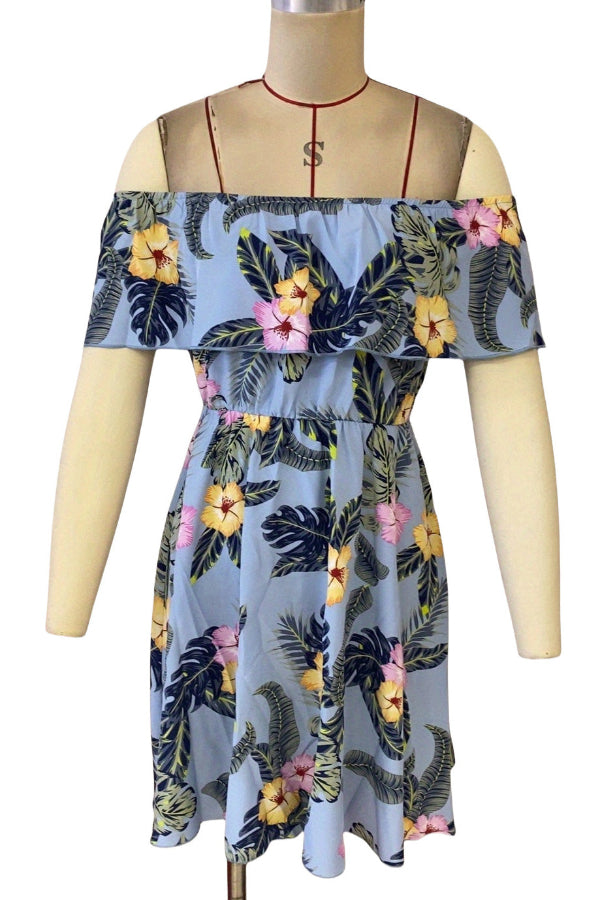 Summer Mini Printed Off-shoulder A-Line Ruffle Dress