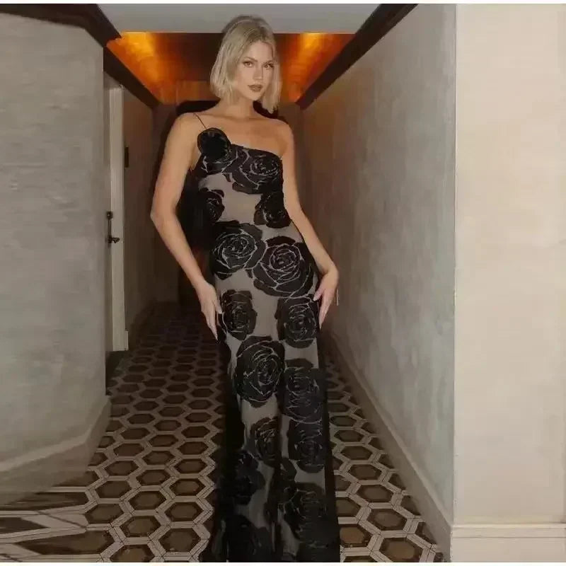 Floral Burnout One Shoulder Sheer Maxi Gown 4