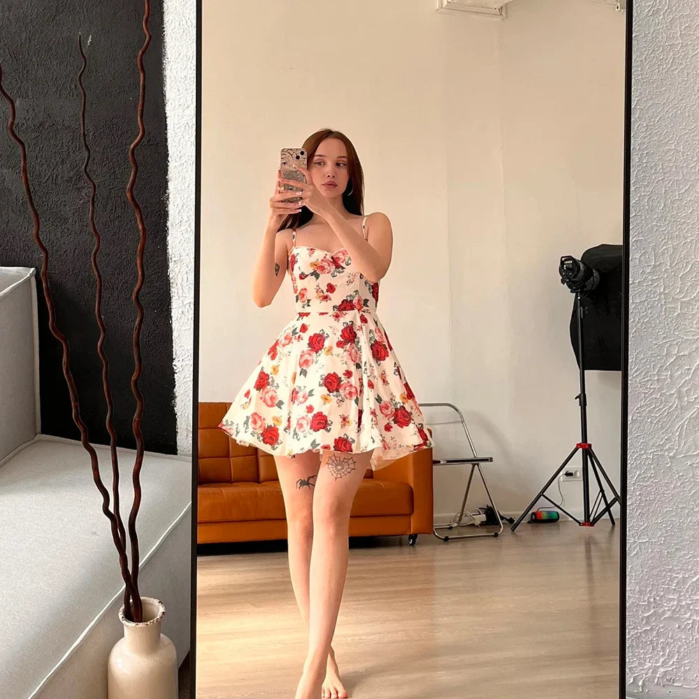 Tulle Skirt Floral Print A-line Floral Dress