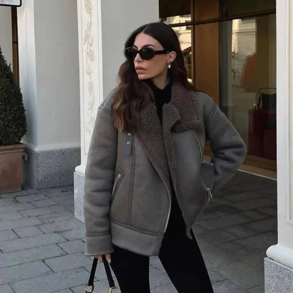 Faux Fur Lapel Long Sleeve Casual Overcoat