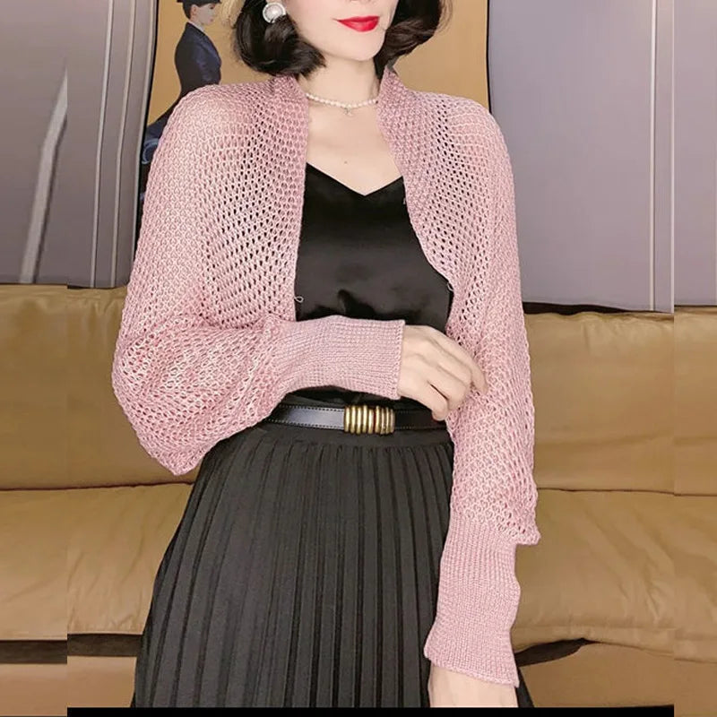 Solid Color Thin Sunscreen Korean Style Long Knit Cardigan