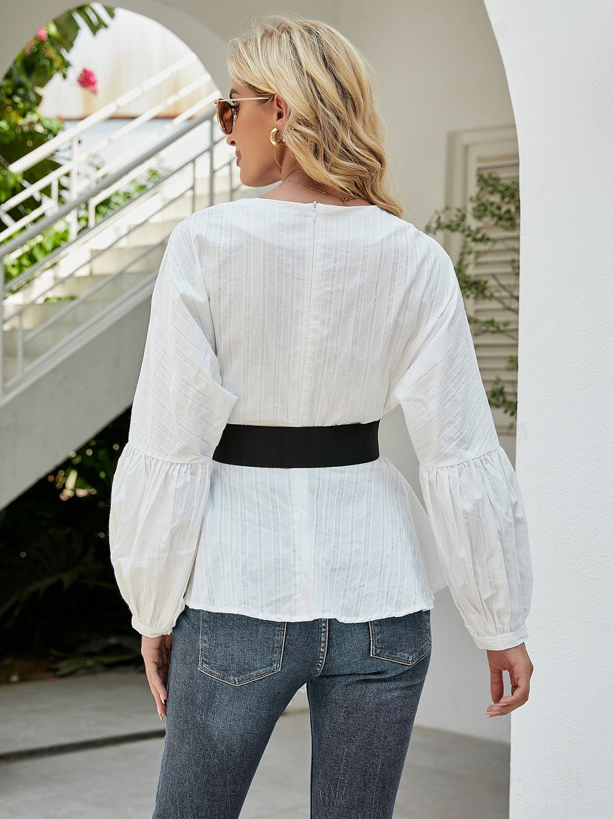 KittenAlarm - Surplice Front Belted Blouse