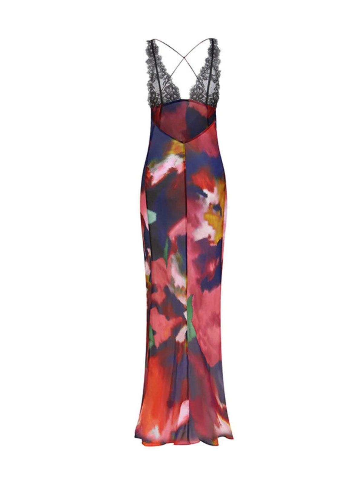 Floral Print Lace Trim Deep V Slip Maxi Dress 7