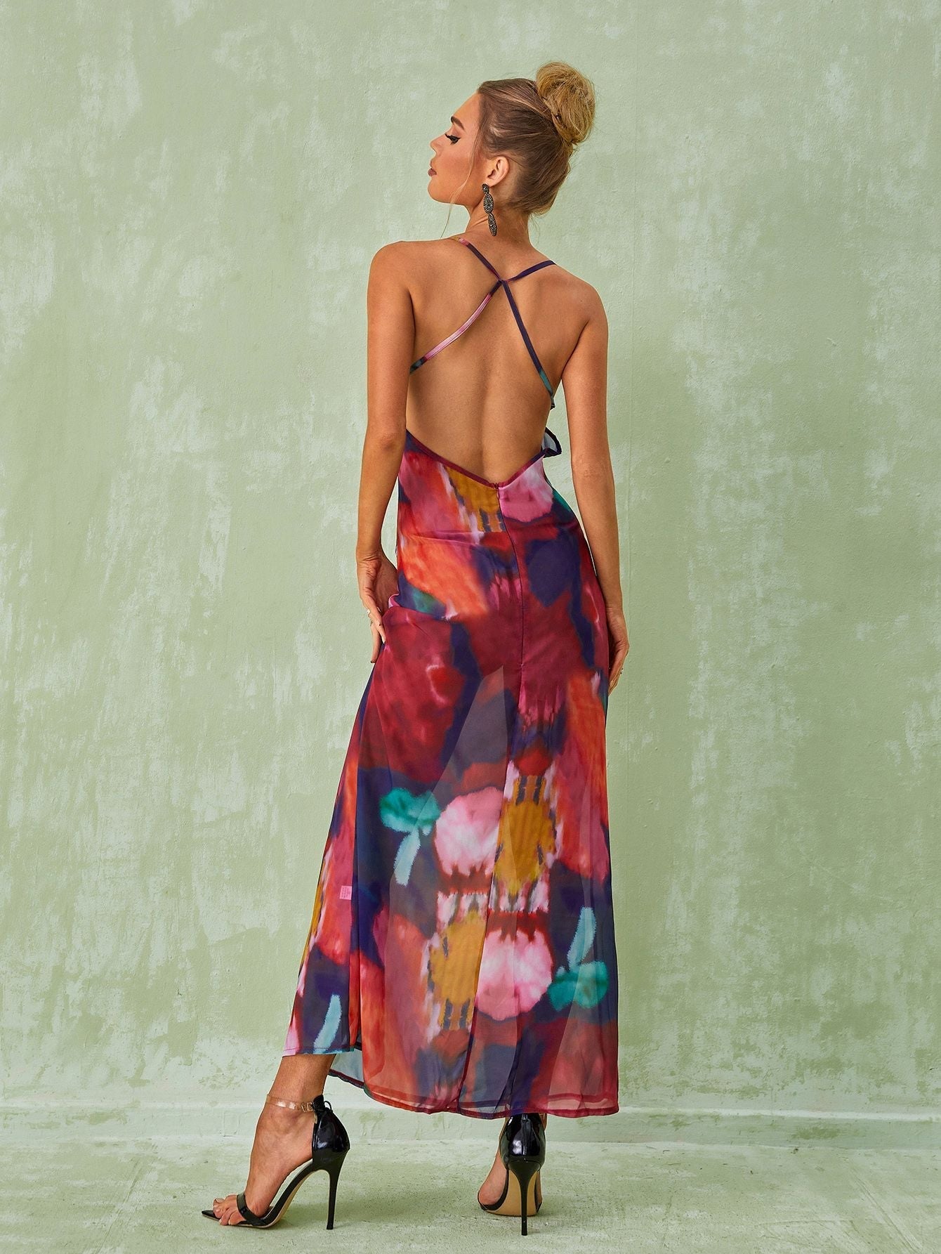 Svea Lace Floral Printed Maxi Dress In Red