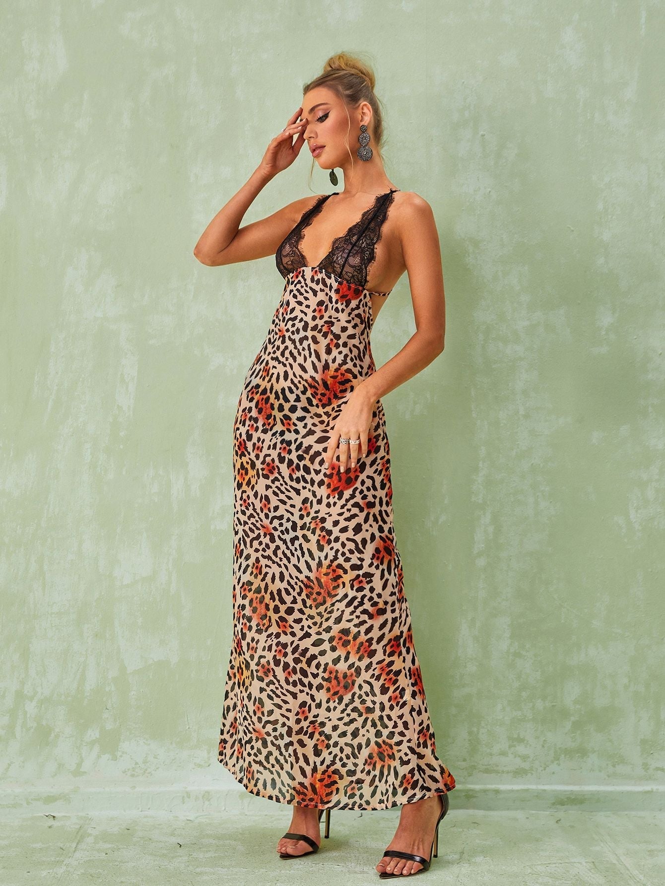 Svea Lace Leopard Printed Maxi Dress