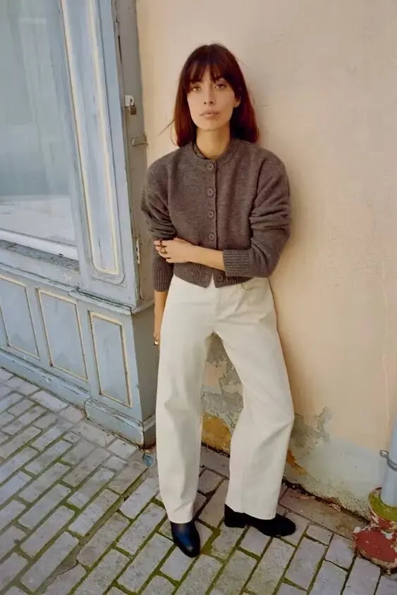 Soft Simple Round Neck Long Sleeve Cardigan