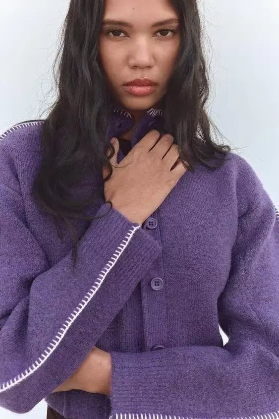 Lazy Loose High Collar Long Sleeve Cardigan