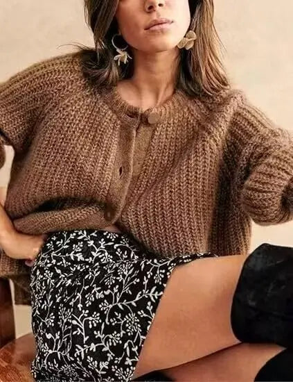 French Niche Solid Lazy Style Loose Cardigan 3
