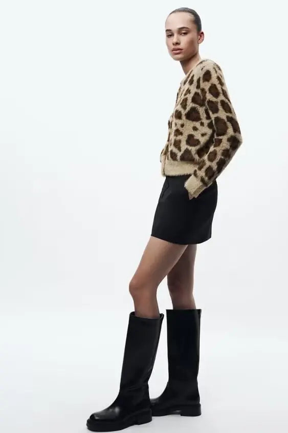 Jacquard Artificial Fur Leopard Pattern Cardigan