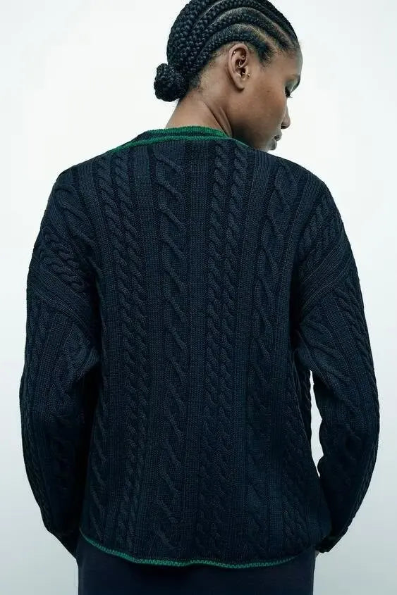 Lazy Style Contrasting V-neck Cardigan 4
