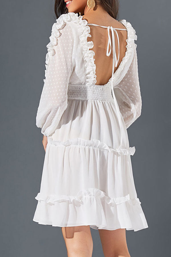 Cute V-neck Backless Ruffled Dress