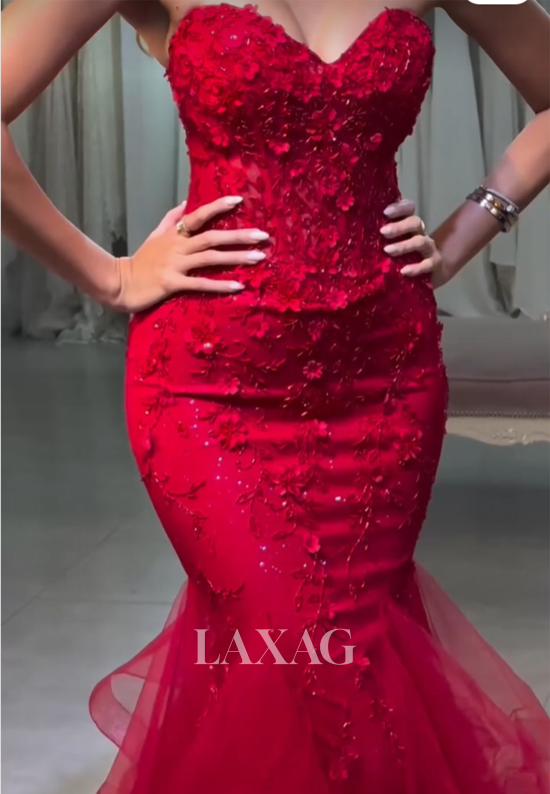 Sweetheart Appliques Tulle Mermaid Prom Dress Off-Shoulder Sleeveless Party Gowns