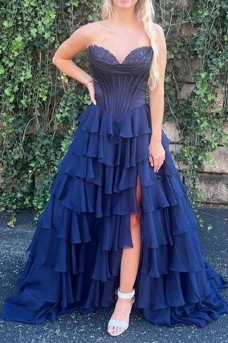 Special Tiered Quinceanera Dresses Side Slit A-Line Tulle Prom Gown