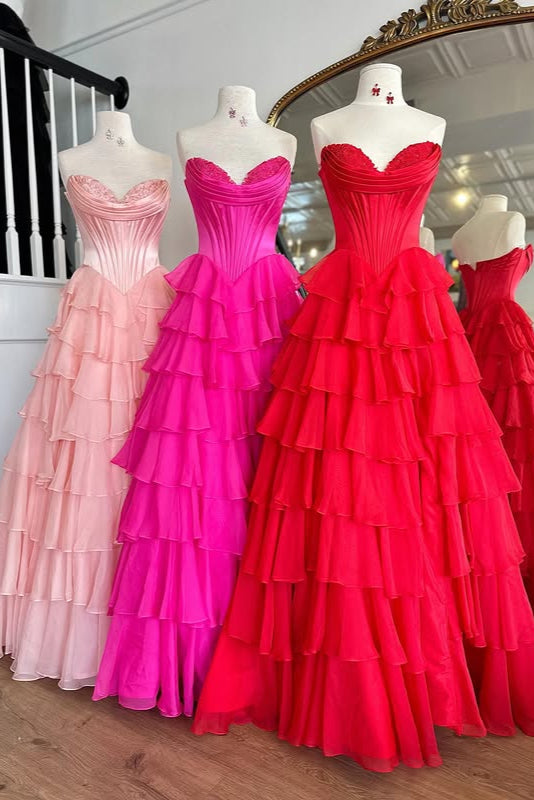 Special Tiered Quinceanera Dresses Side Slit A-Line Tulle Prom Gown