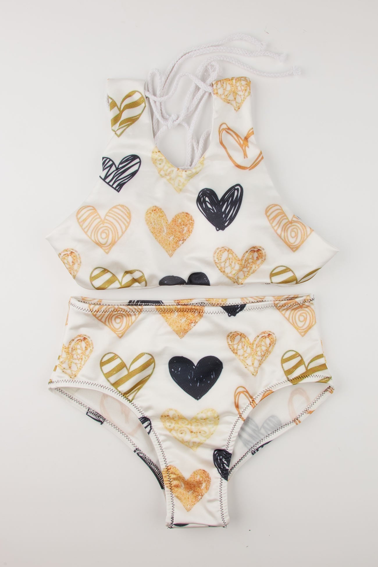 Peach Heart Print Tie-back Bikini Suits