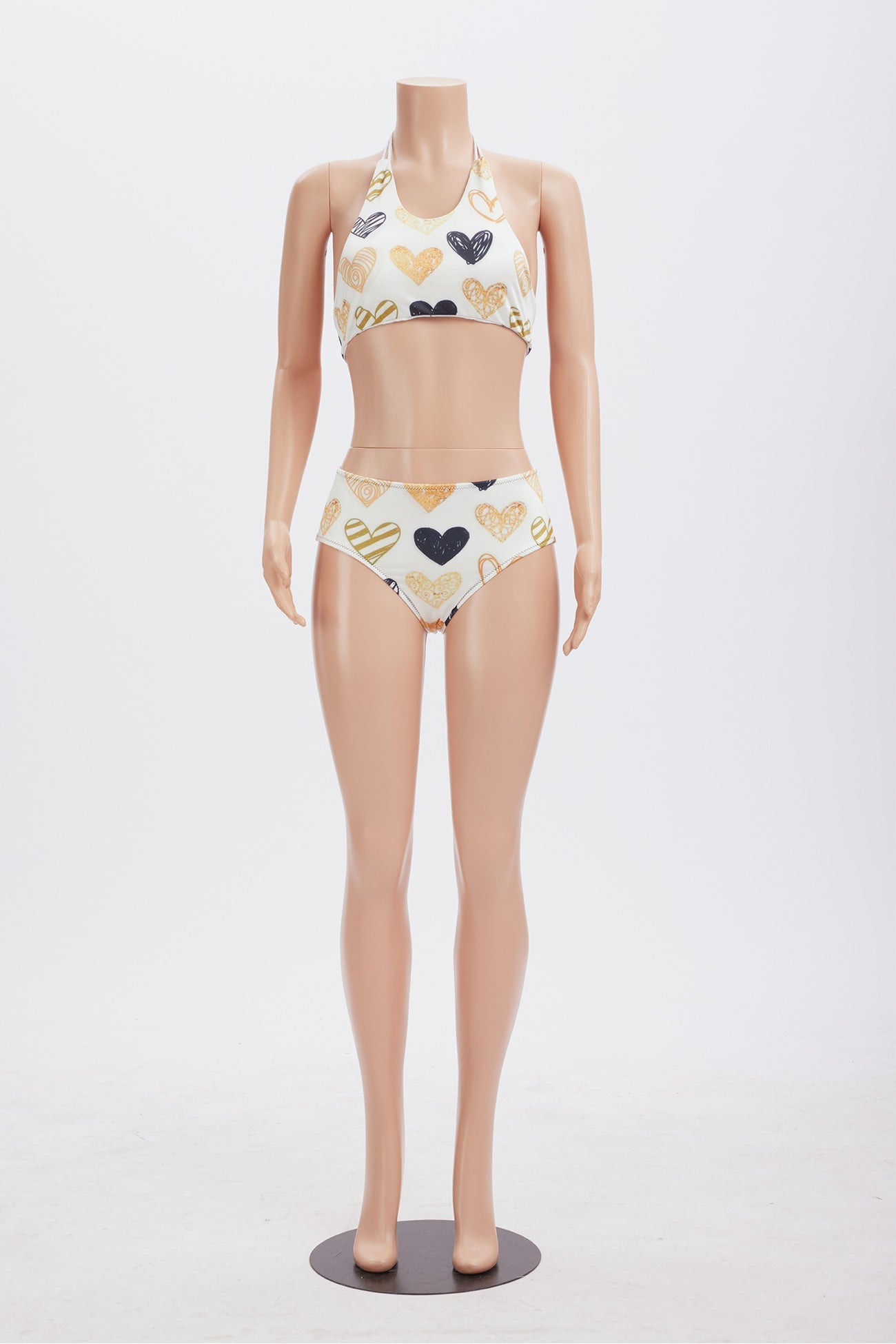 Peach Heart Print Tie-back Bikini Suits