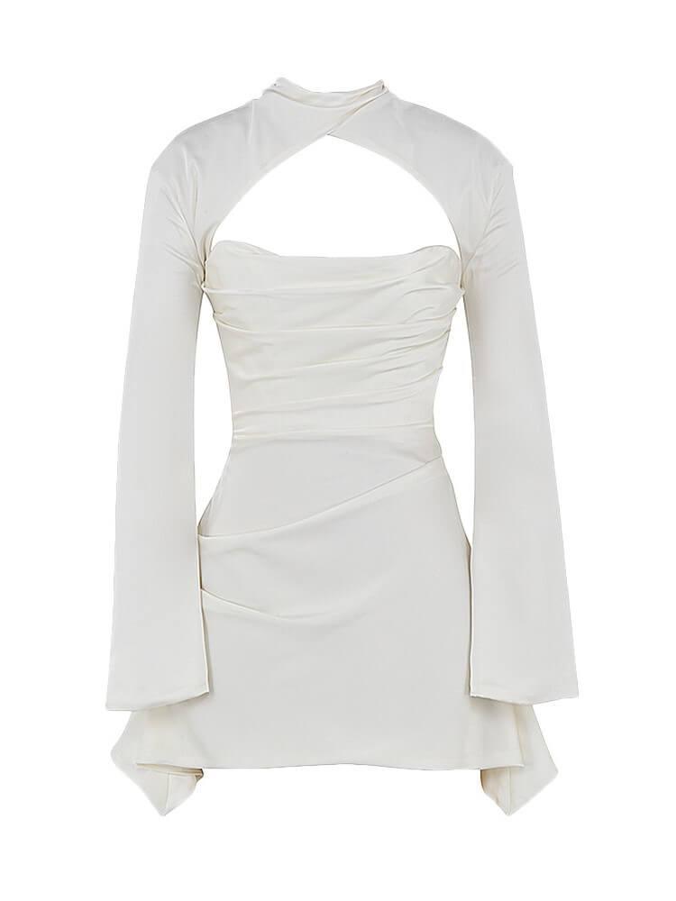Sybil Satin Mini Dress In Ivory - View 6