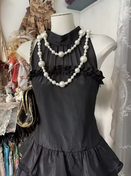 Black Vintage Halter Neck A Line Layered Mini Party Dress 6th Grade Homecoming Dress S814