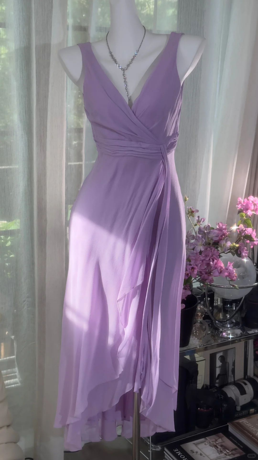 Classy V Neck Lilac Chiffon Long Prom Dress Party Dress D863