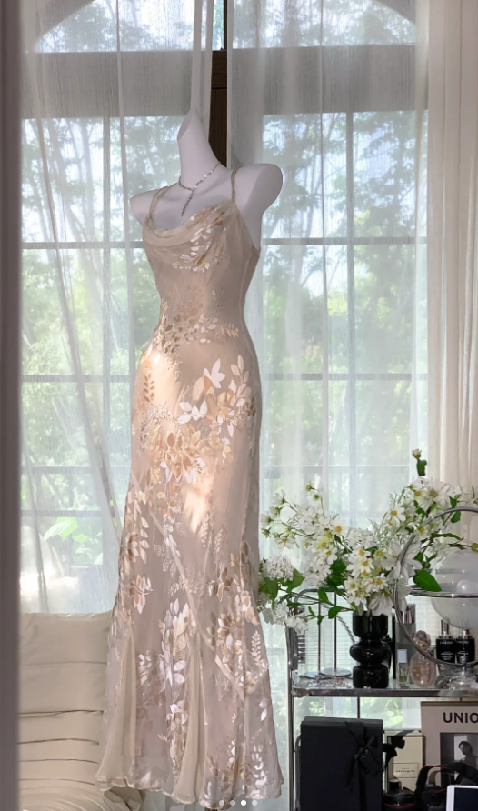 Pretty Spaghetti Straps Chiffon Print Floral Mermaid Long Party Dress Evening Gown D1379