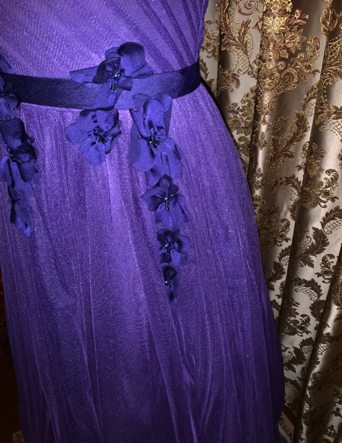 Elegant Purple One Shoulder Tulle Appliques A Line Wedding Guest Dress Long Party Dress D1721