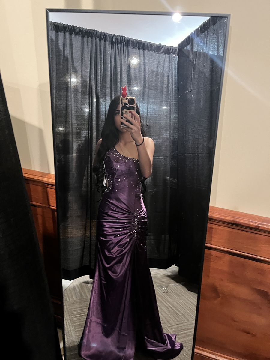 Elegant One Shoulder Purple Satin Pleated Beaded Mermaid Evening Dress Long Party Gown D1137