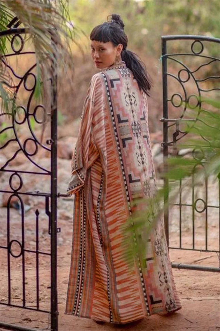 Orange Floral Cotton Kimono Beach Cover up Boho - Fashionpara