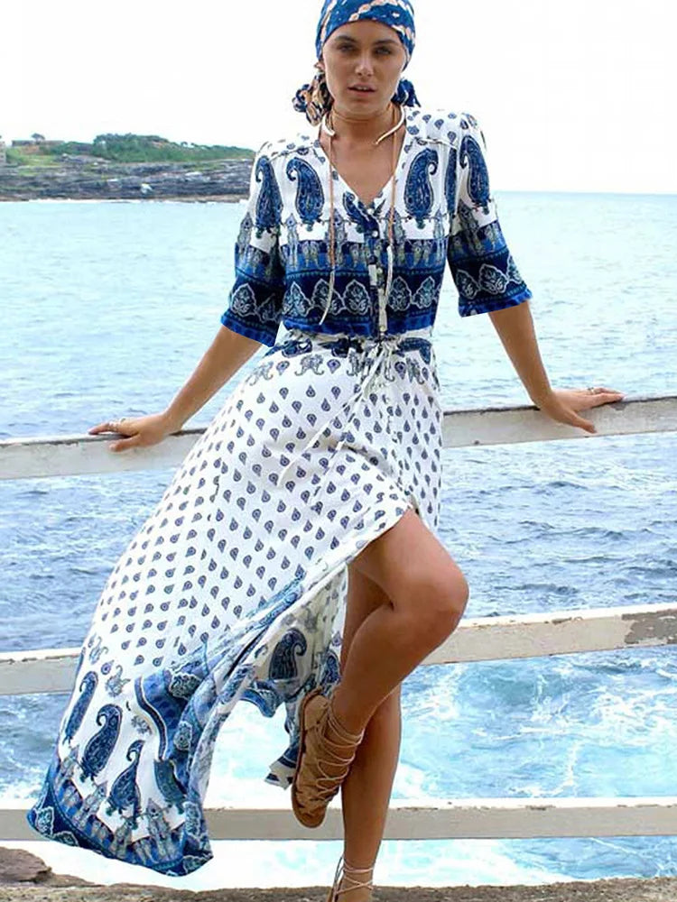 Cotton Kimono Floral Printed Boho Beach Cover Up