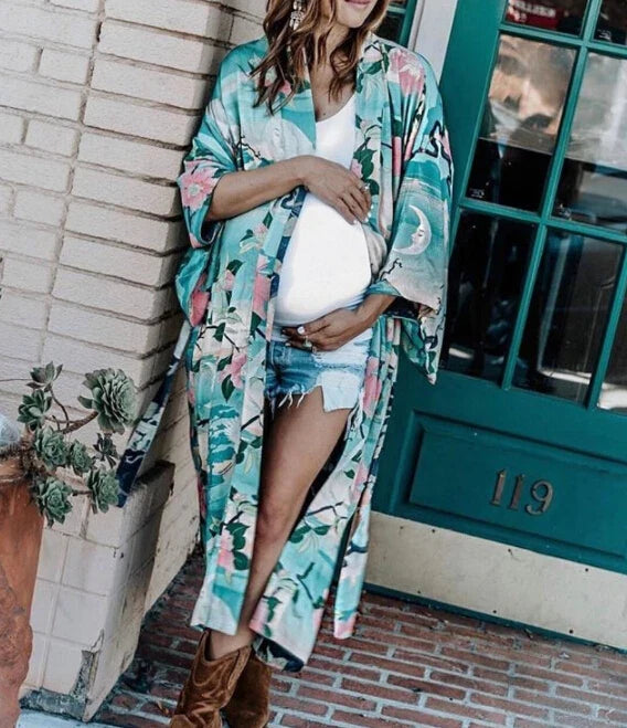 Cotton Kimono Floral Printed Boho Beach Cover Up