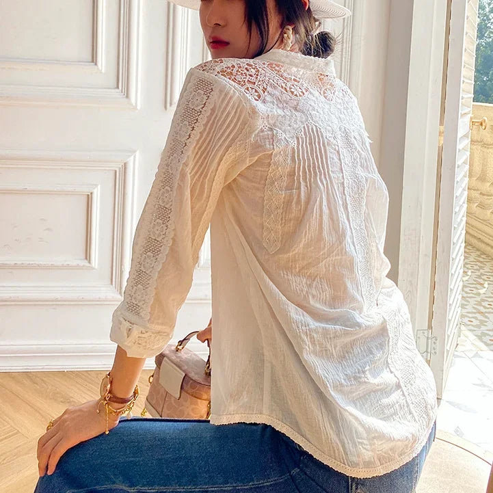 Gypsy Boho Floral Embroidered Lace Long Sleeve Blouse