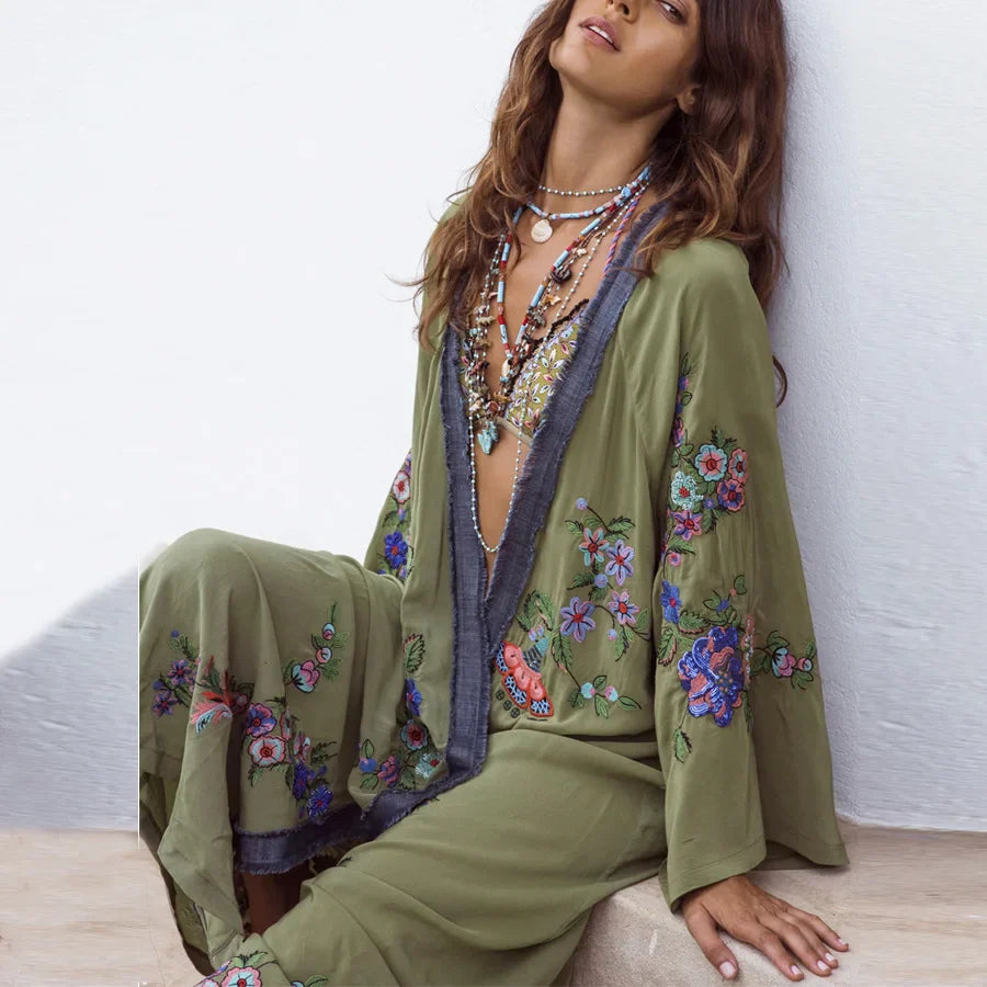 Floral Embroidery Boho Cardigan for Beachy Elegance