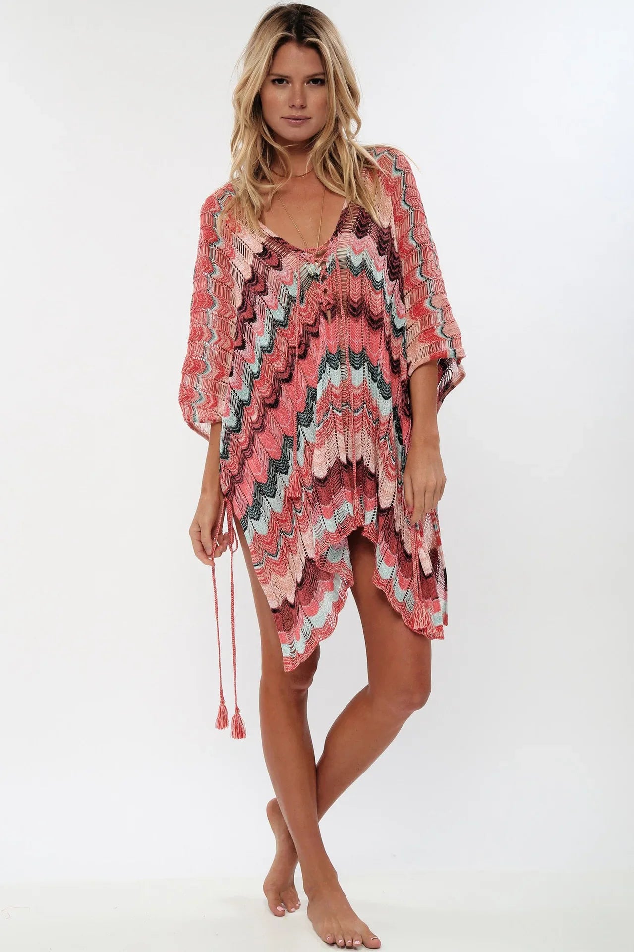 Hollow Deep V-neck Lace Boho Mini Dress Cover up