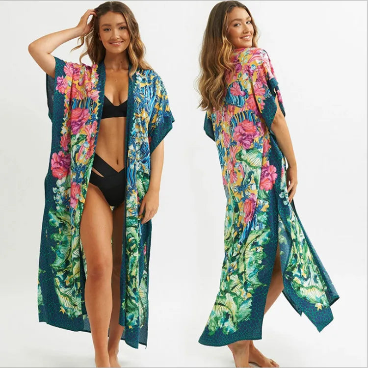 Floral Print V-Neck Belted Wrap Maxi Dress