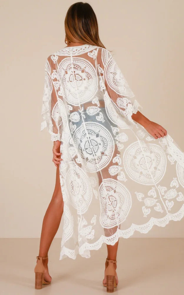 Sexy See-Through Lace Blouse Boho Beach Bikini Cover Up