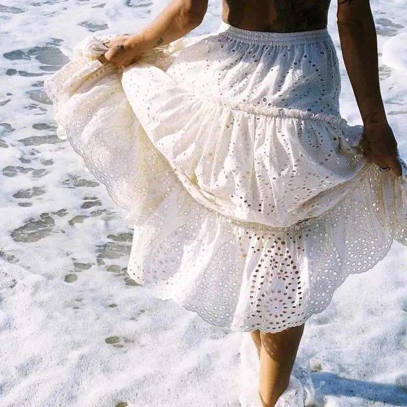 Embroidery High Waist Boho Skirt
