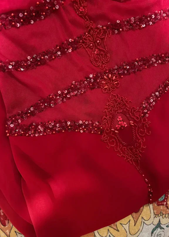 Charming Red Spaghetti Straps Chiffon Sequin Beaded Mermaid Evening Dress Long Wedding Guesrt Dress D1707