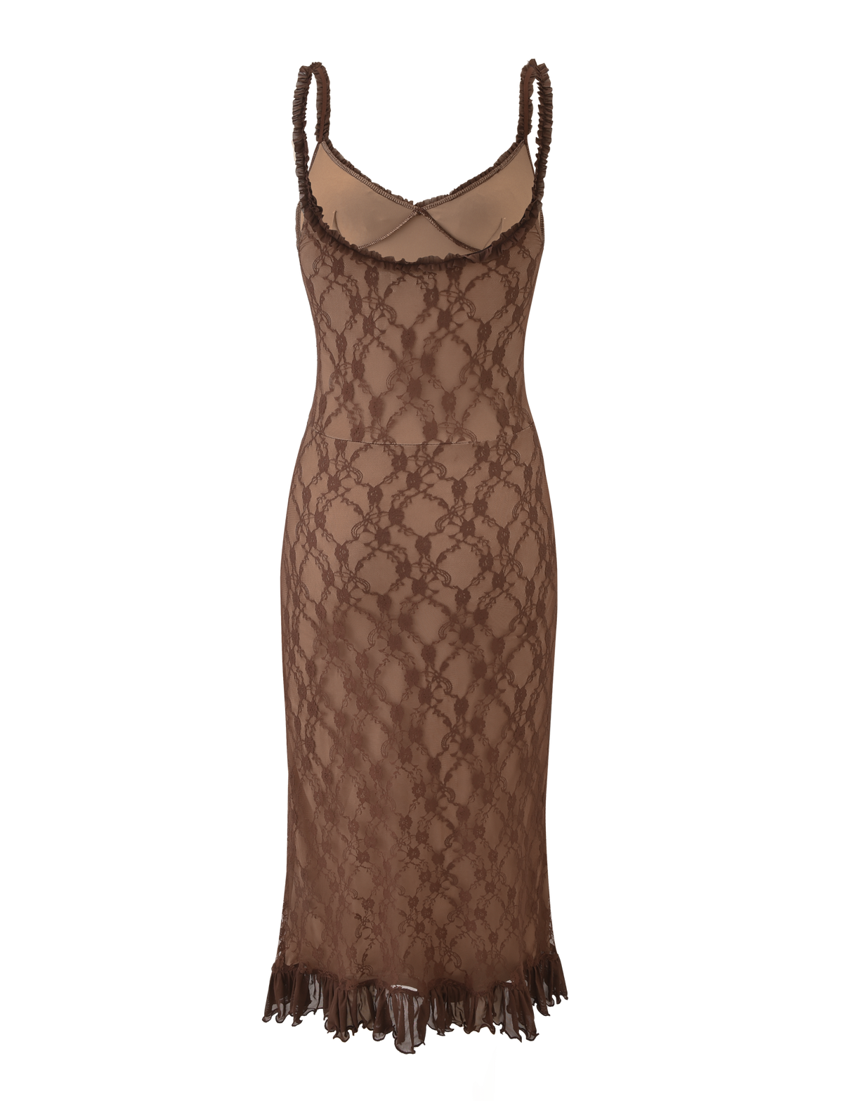 Floral Lace Scoop Neck Bow Ruffle Strap Tiered Bodycon Midi Dress - View 9