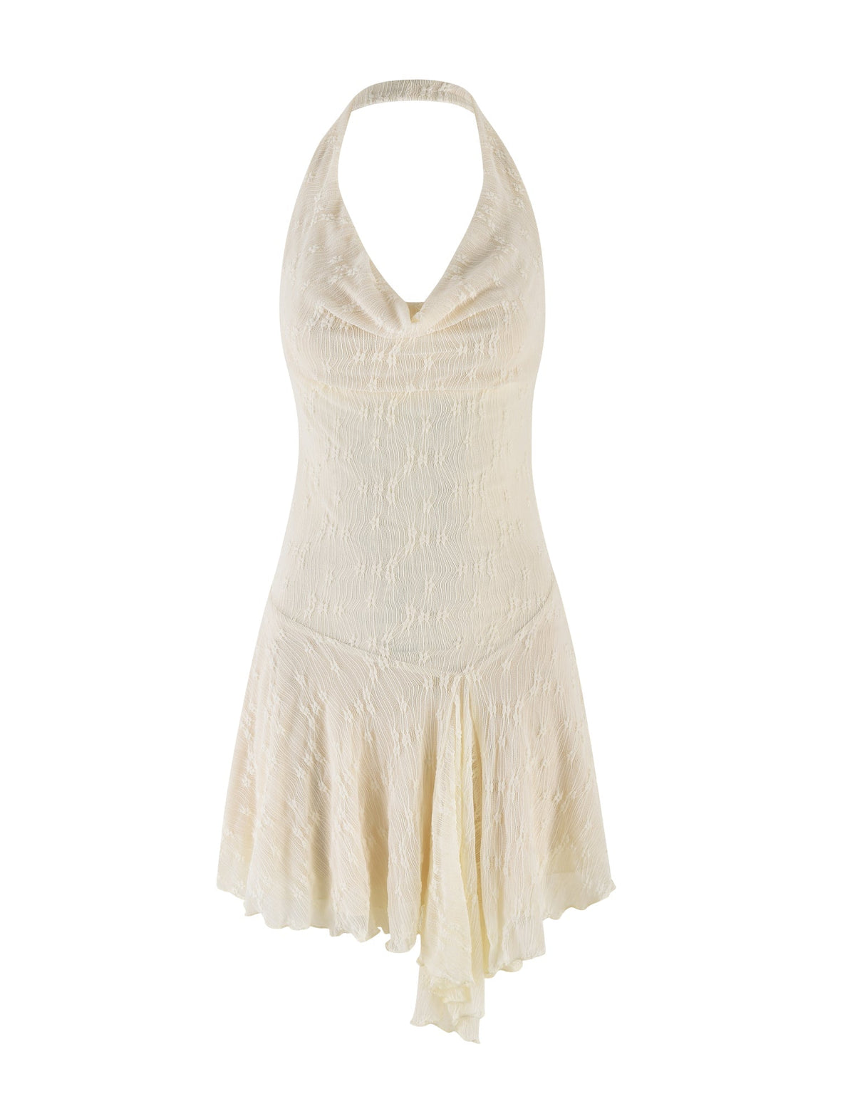 Cowl Neck Halter Backless Textured Asymmetric Mini Dress 8