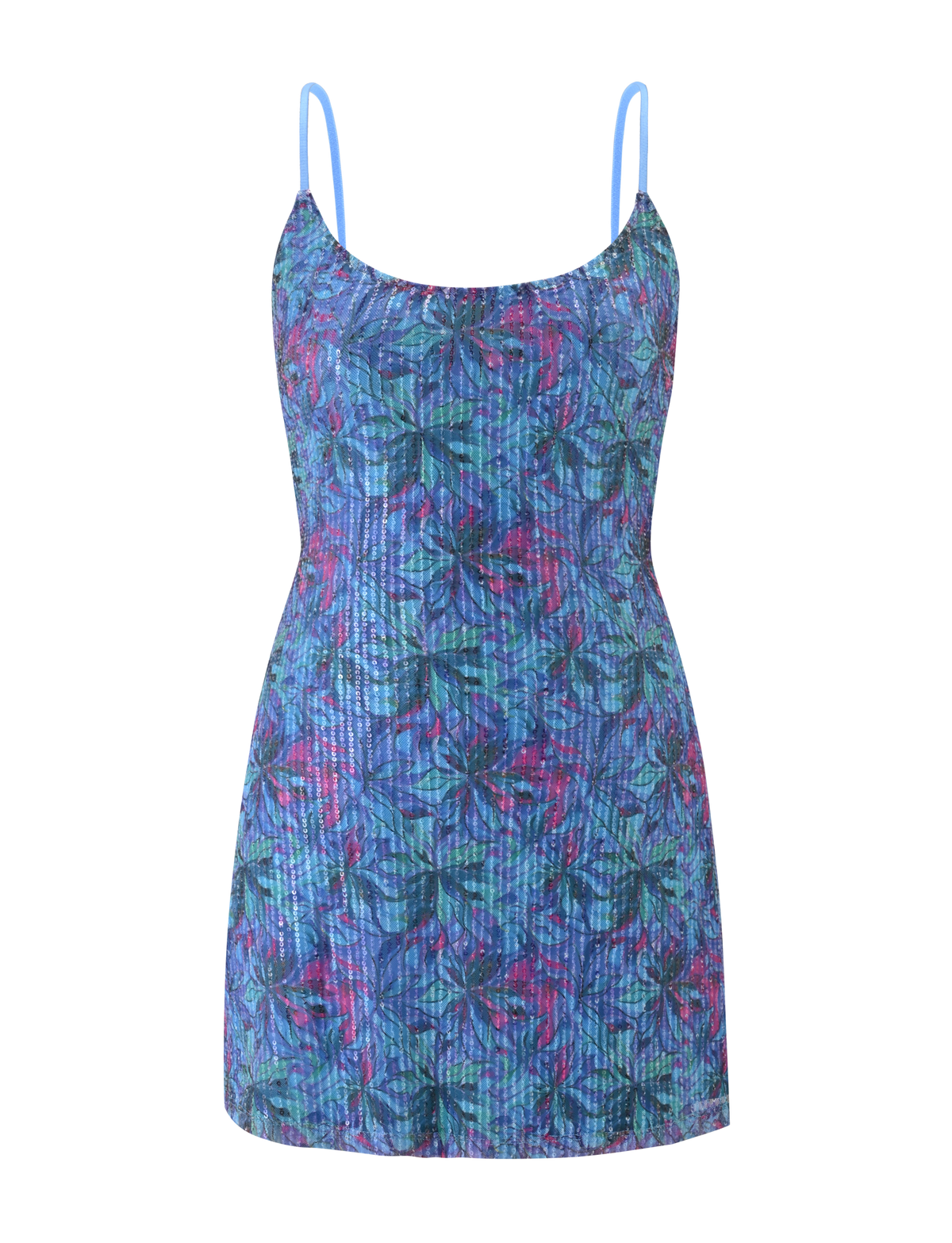 Floral Sequin Spaghetti Strap Bodycon Mini Dress - View 7