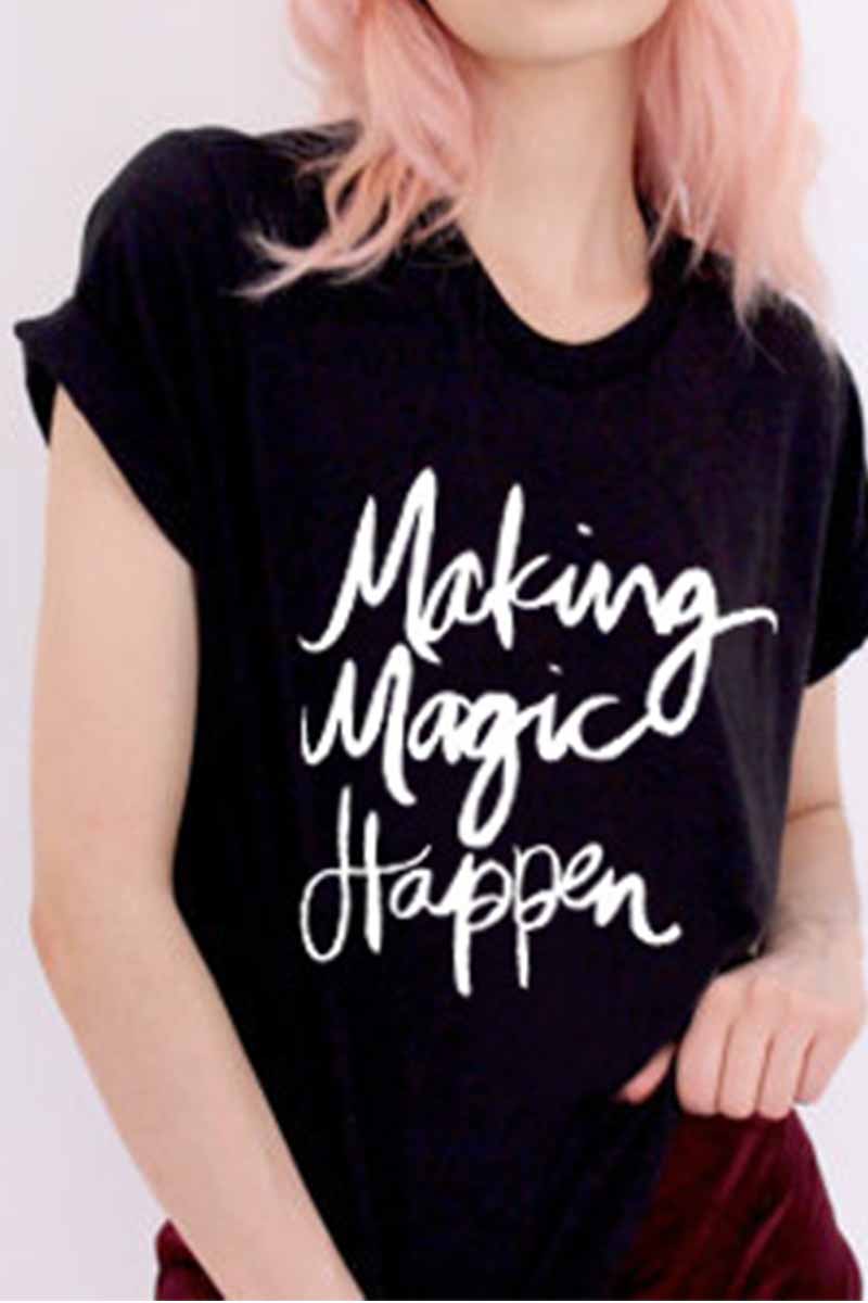 Florcoo Letter Print Short Sleeve tops