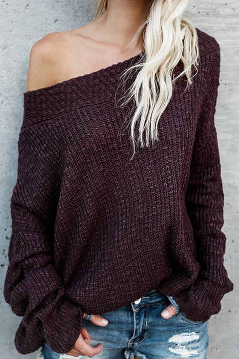 Florcoo Stylish Off-Shoulder Loose Sweater for Comfort