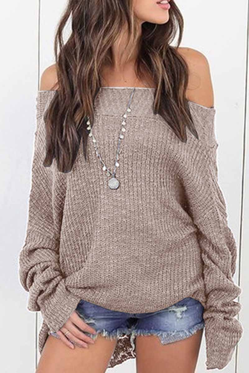 Florcoo Stylish Off-Shoulder Loose Sweater for Comfort
